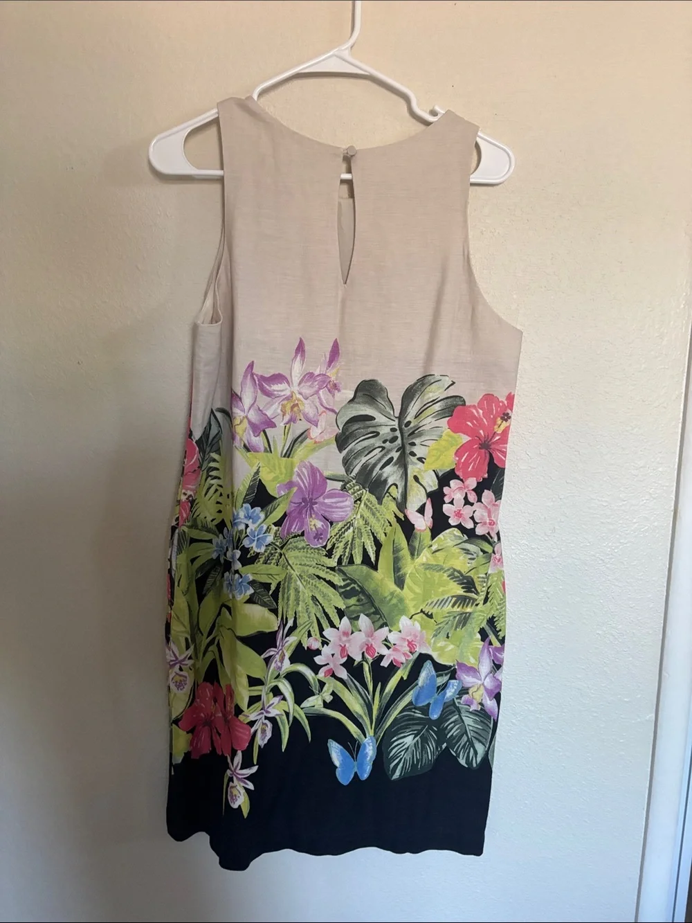 Tommy Bahama Beige and Black Tropical Floral Midi Dress